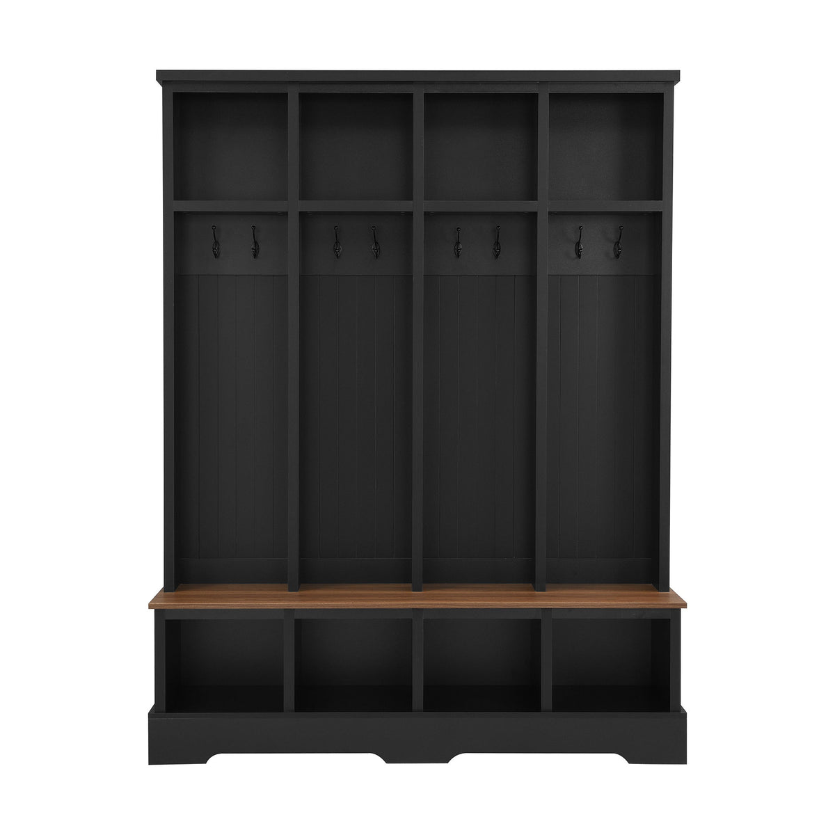 Hall Tree With 8 Hooks, Practical Entryway Bench With Open Compartments