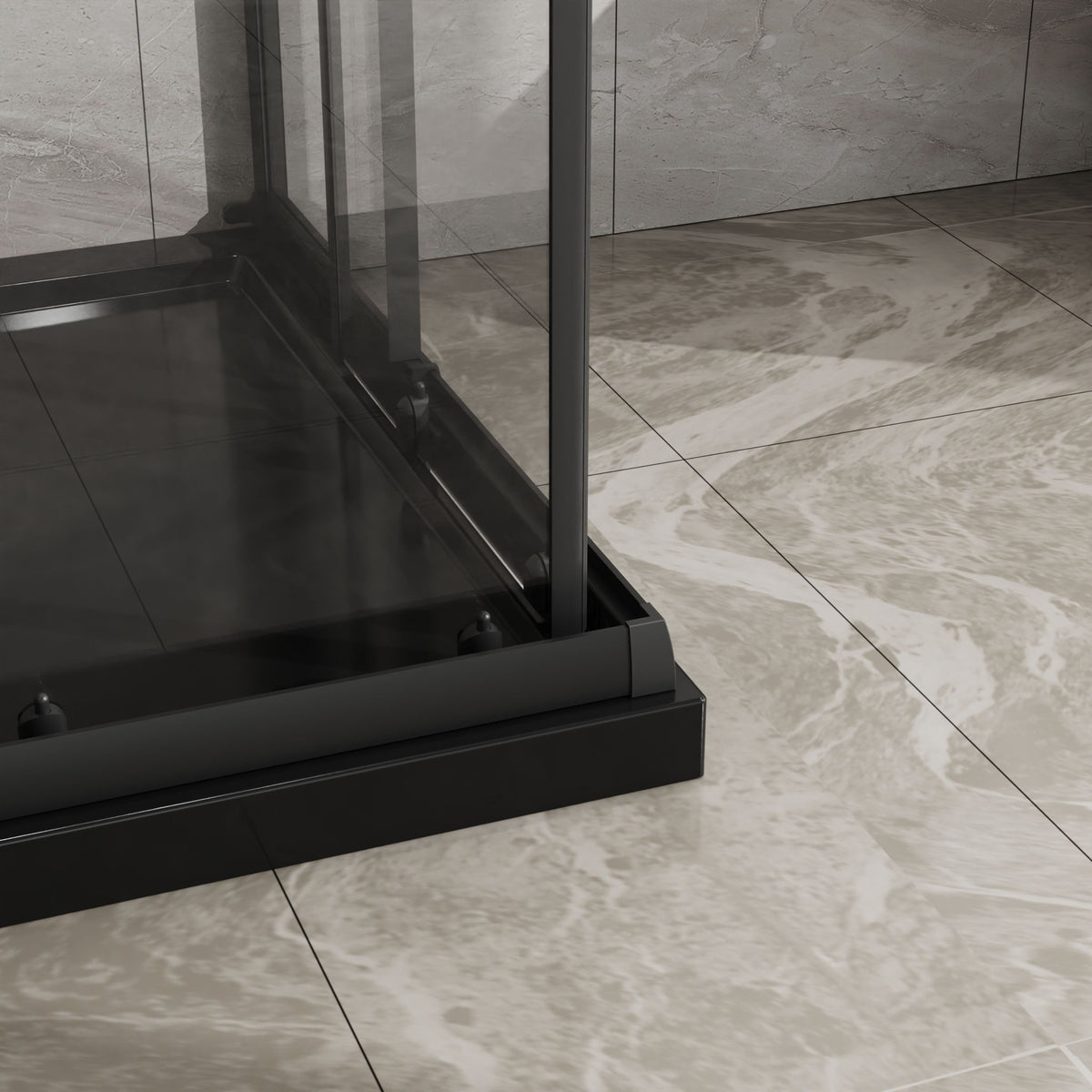 Corner Sliding Shower Door And Shower Base Combo Kit No Drain Kit - Matte Black