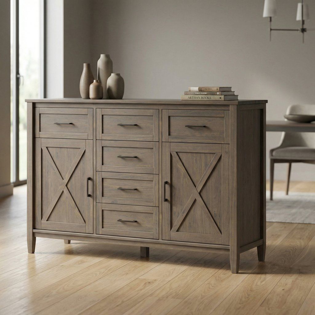Sideboard Buffet Cabinet Multipurpose Storage Solid Wood 54x36in Smoky Brown