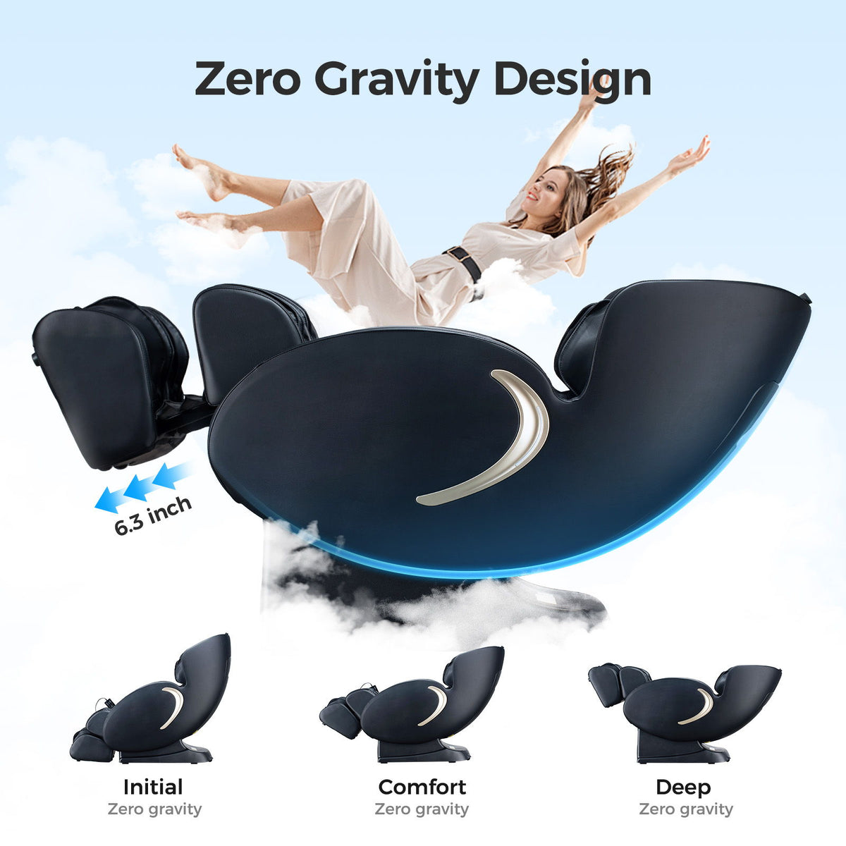 Bosscare - 3D Zero Gravity Massage Chair, Full Body Shiatsu Recliner With App - Black