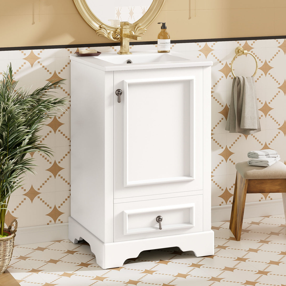 Bathroom Vanity With Sink, Soft Close Door, Adjustable U-Shaped Shelf