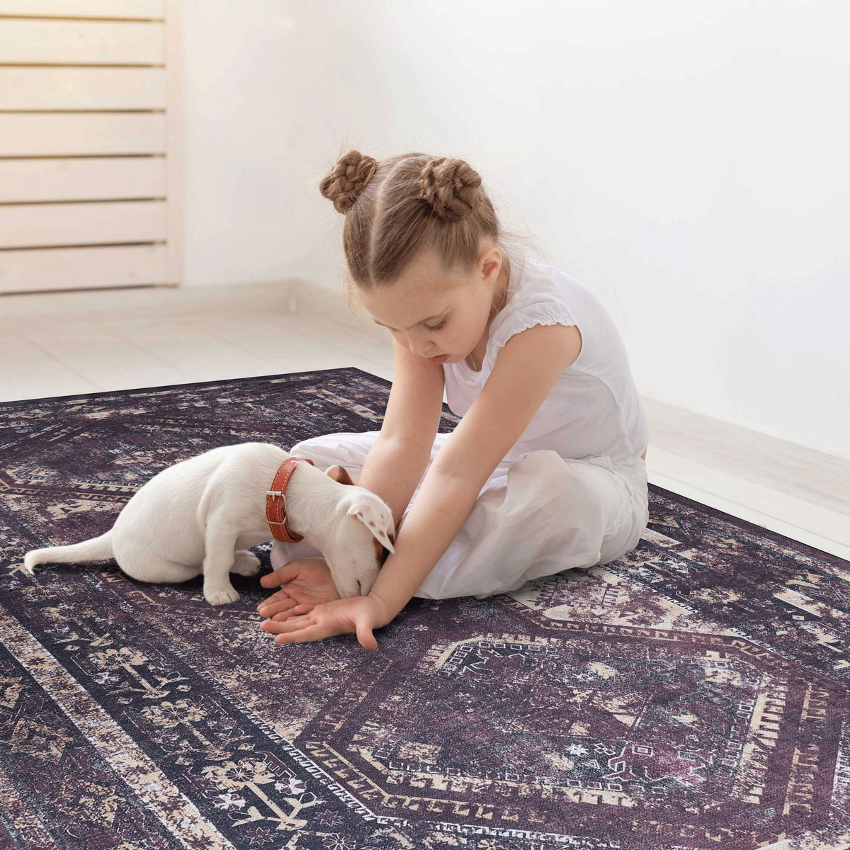 Maval - 2'6'' X 10' Washable Runner Rug - Black / Burgundy