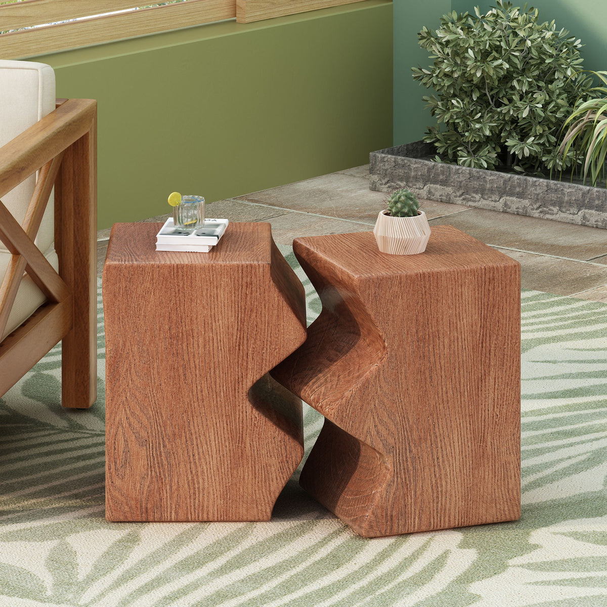 Rectangular Outdoor Indoor Accent Side Table (Set of 2)
