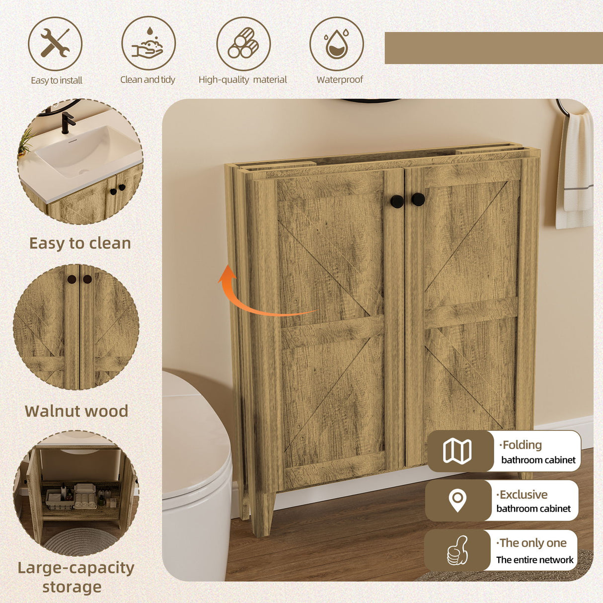 Folding Floor Cabinet With Sink - Antique Gray