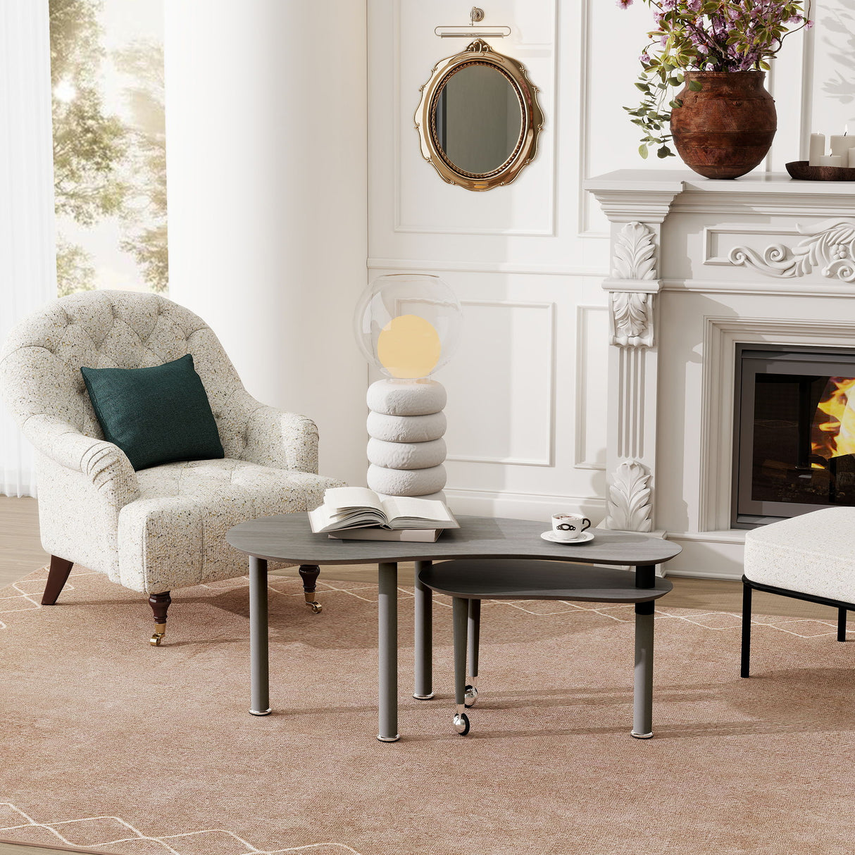 Rotatable Cocktail Table With Solid Legs, 360 Degree Rotating