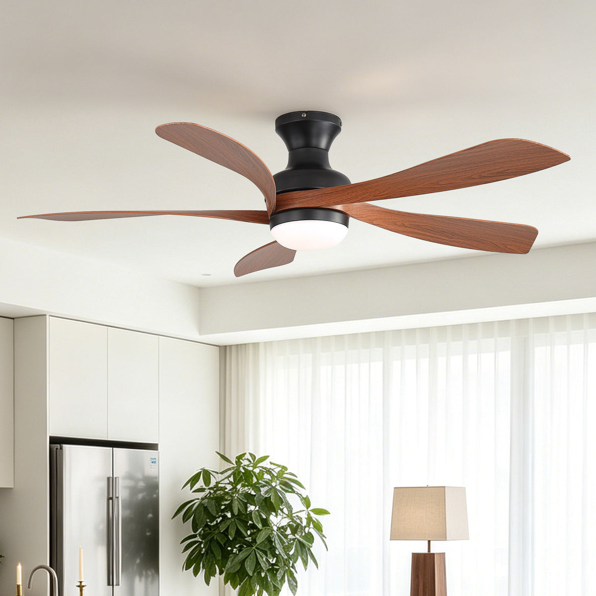 52" Ceiling Fan With 3 Color Dimmable LED Light, DC Reversible Motor, 6 Speed Settings