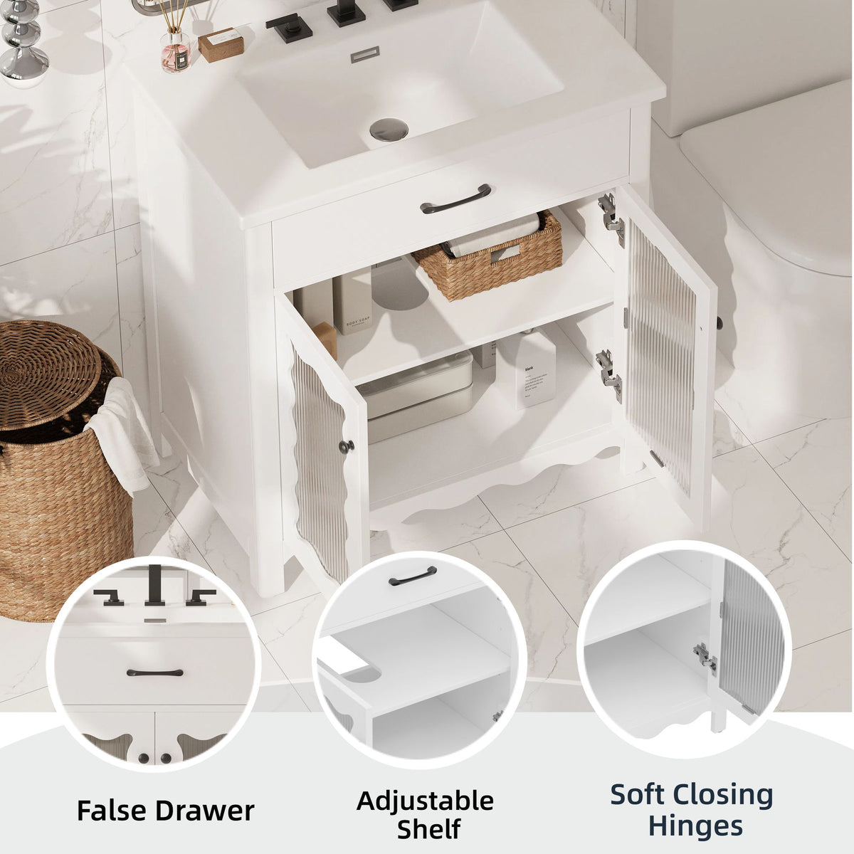 Modern Bathroom Vanity With Tempered Glass Doors