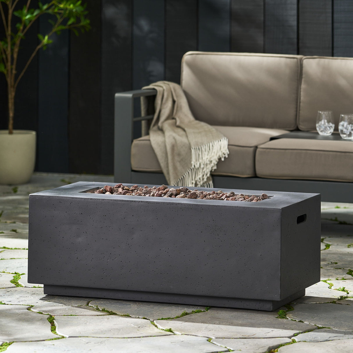 Contemporary Outdoor 40, 000 Btu Propane Fire Pit - Dark Gray