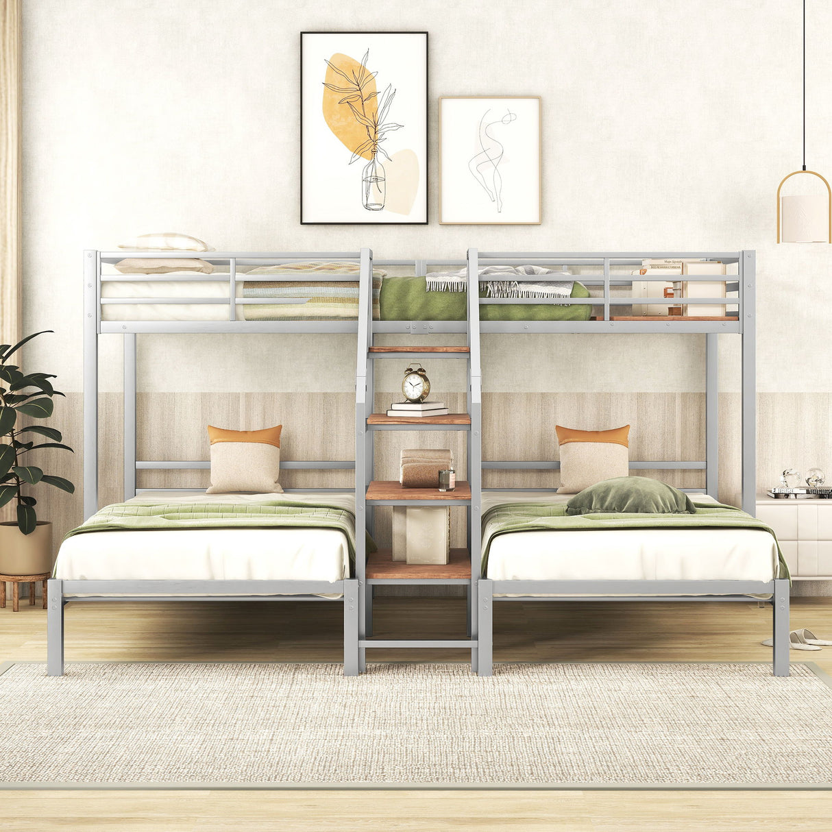 Metal Bunk Bed With Storage Shelves Staircase