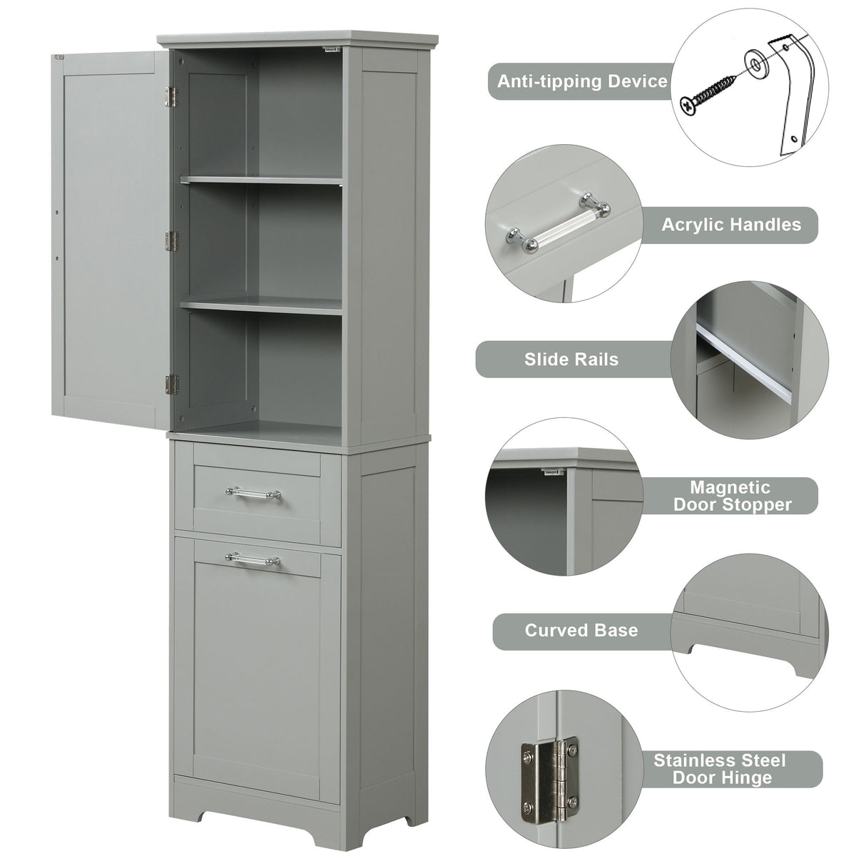 Tall Freestanding Bathroom Storage Cabinet With Adjustable Shelf And 2 Drawers