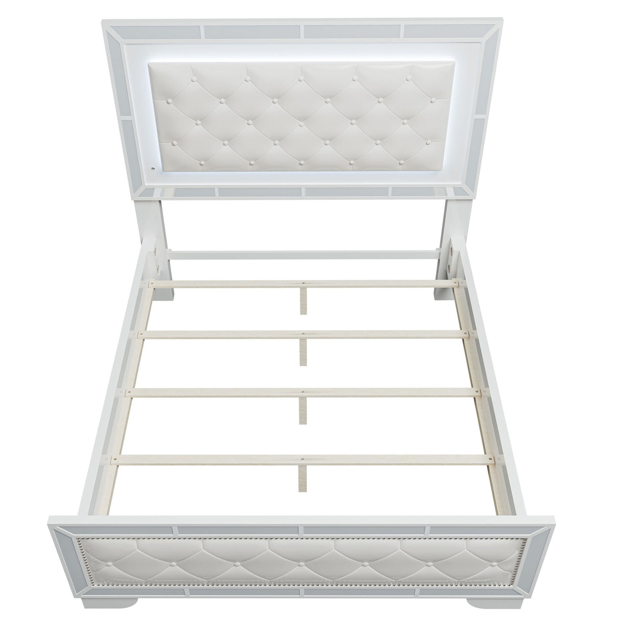 Eastern King Size Bed With LED Lights And Mirror Trim - Cream / Ivory