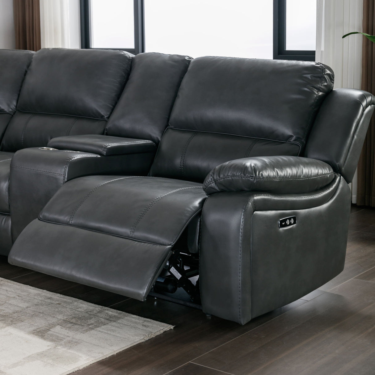 Power Reclining Sectional Sofa With 3 Adjustable Recliners, USB Ports & Cup Holders, Oversized Seating For Living Room - Black
