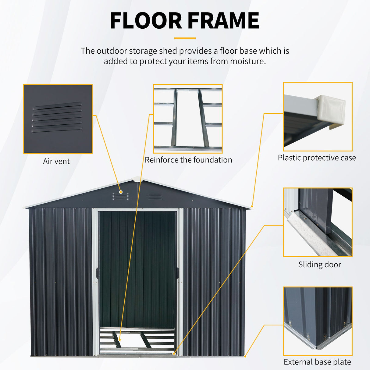 Outdoor Metal Storage Shed Garden Building Heavy Duty with Floor Base