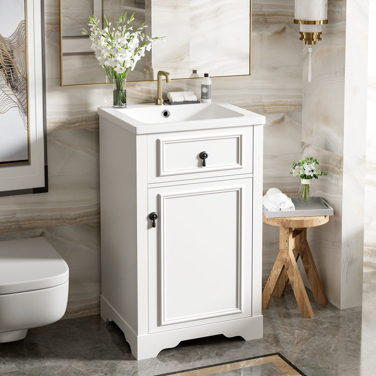Elegant Bathroom Vanity With Ceramic Sink, Soft Close Door, Adjustable Shelf
