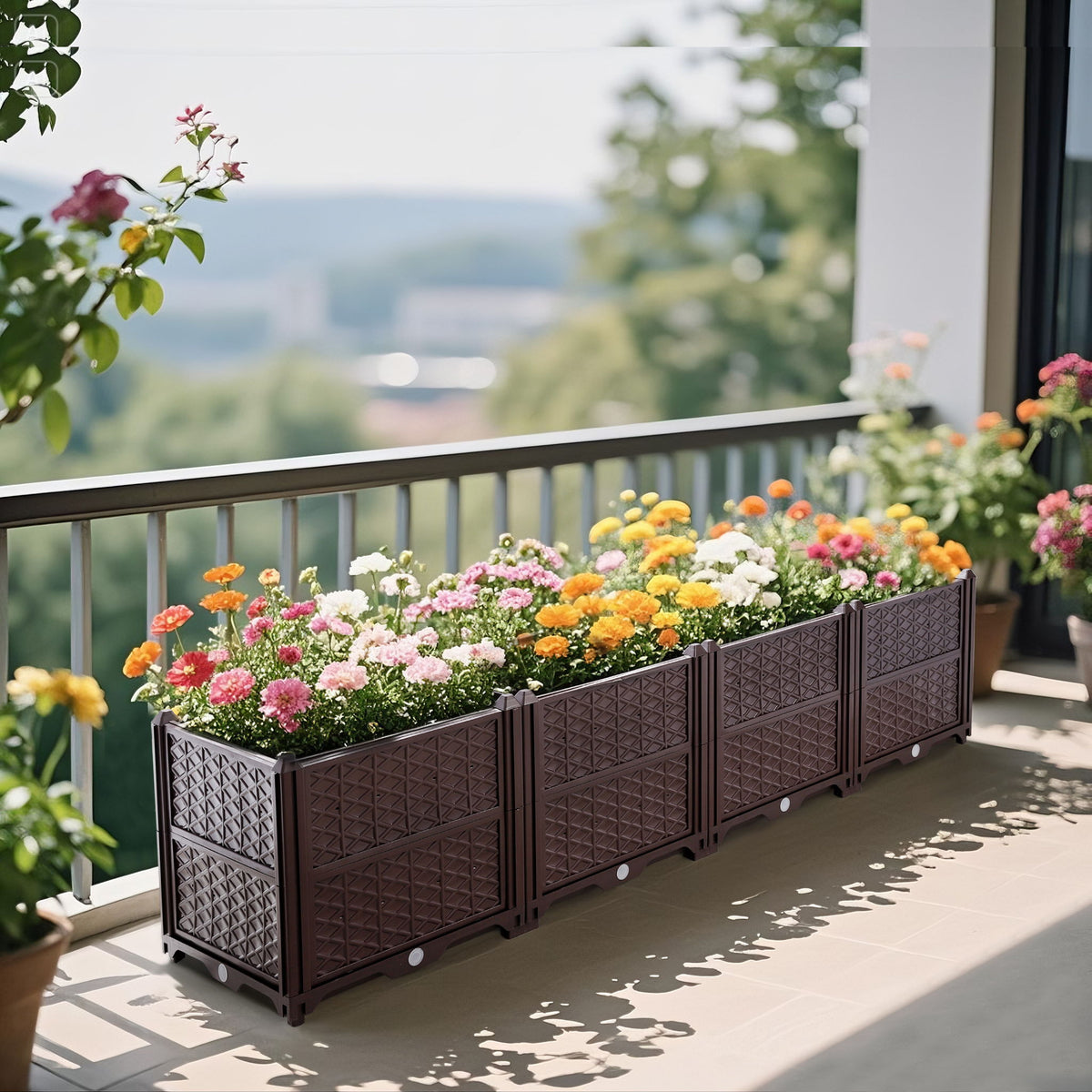 Indoor / Outdoor Rectangular Plastic Planting Box Kit For Vegetables, Herbs, Flowers & Succulents, Coffee, Polypropylene, 62.80" - Coffee