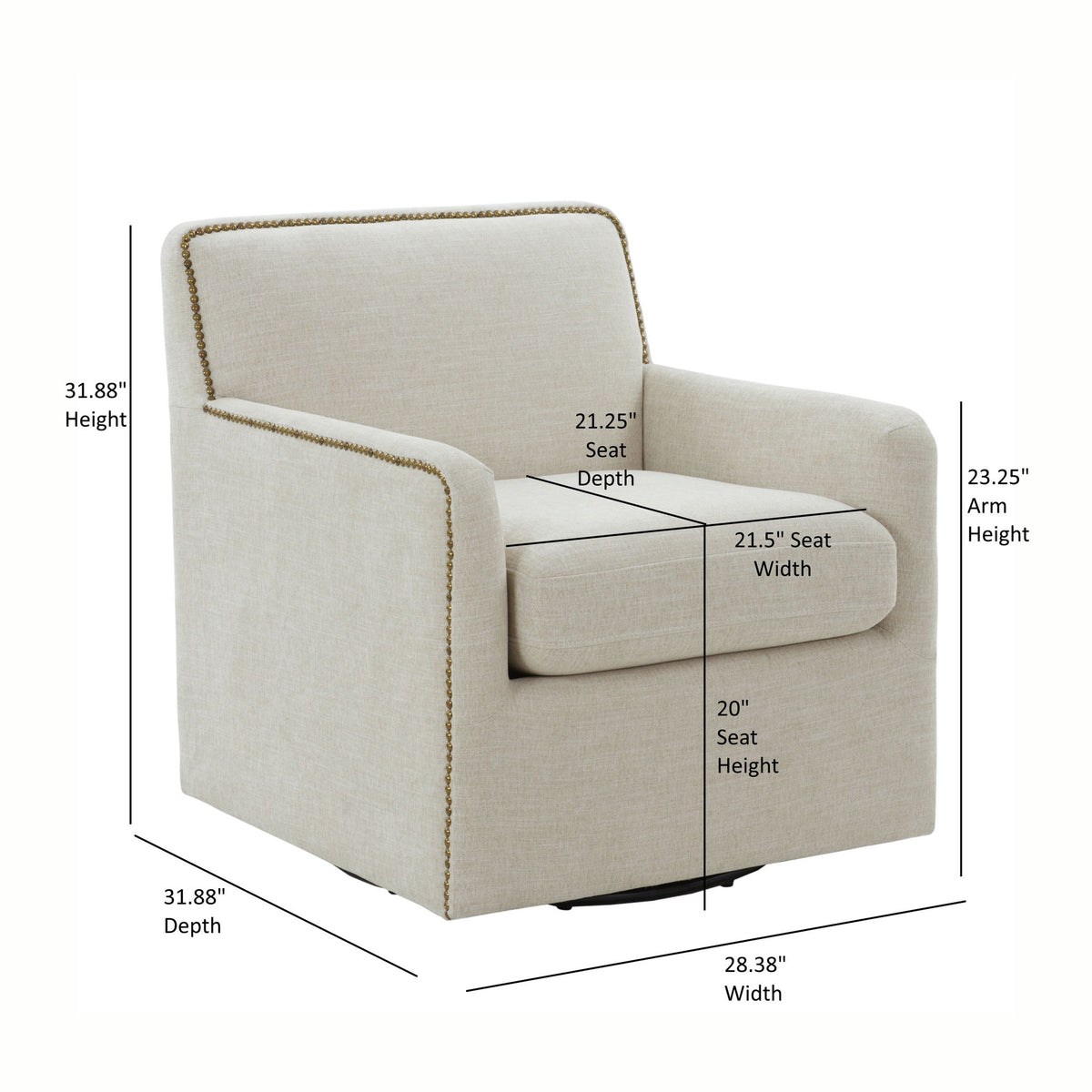 Tolland - Swivel Accent Chair With Antique Brass Nailhead Trim - Beige