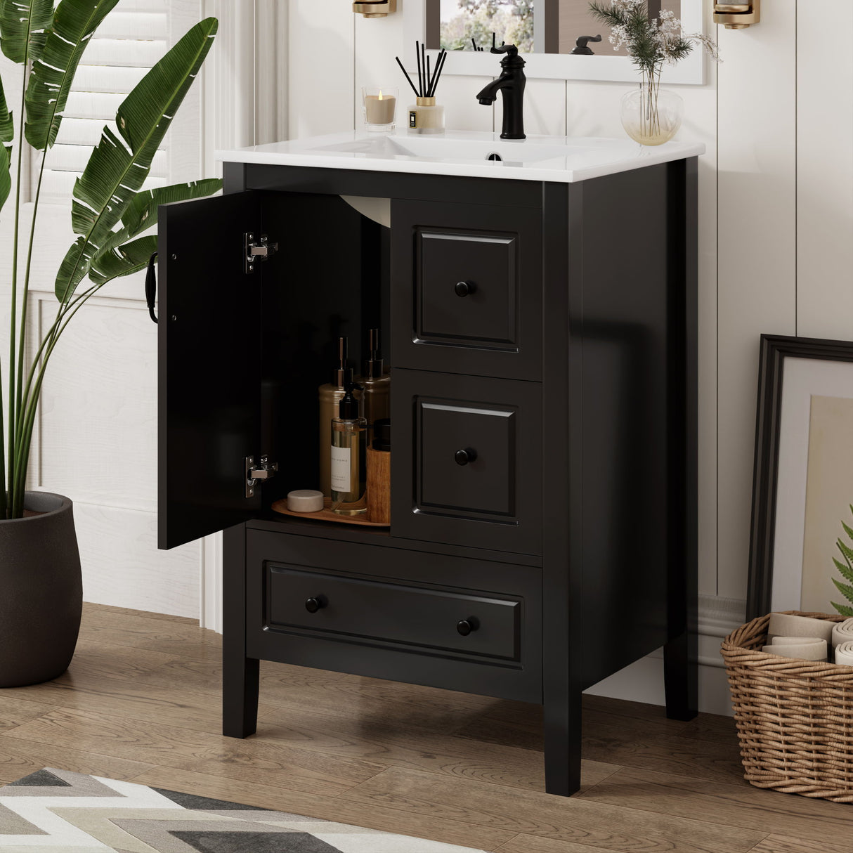 Retro Bathroom Vanity With Sink, Soft Closing Cabinet & Drawers