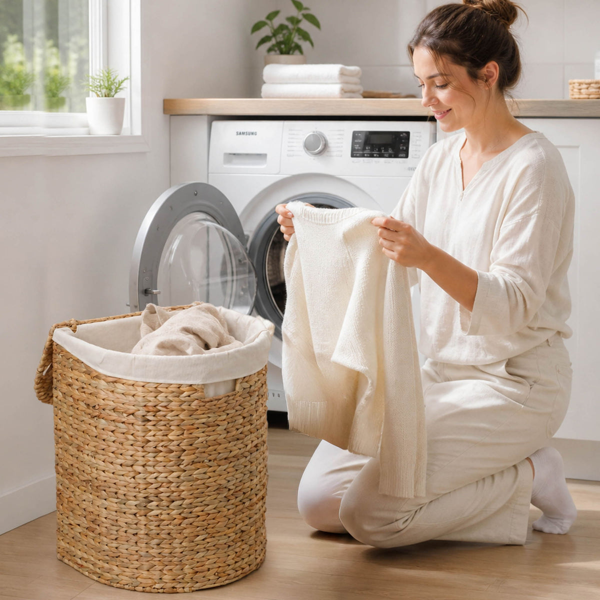 Half Oval Laundry Hamper With Lid - Light Brown