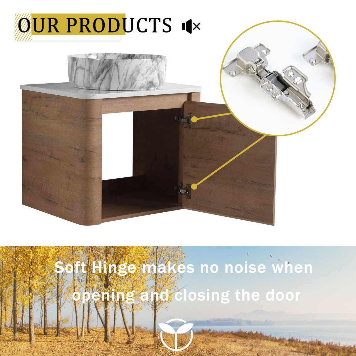 Wall Mounted Bathroom Vanity With Art Sink & 1 Soft Close Door