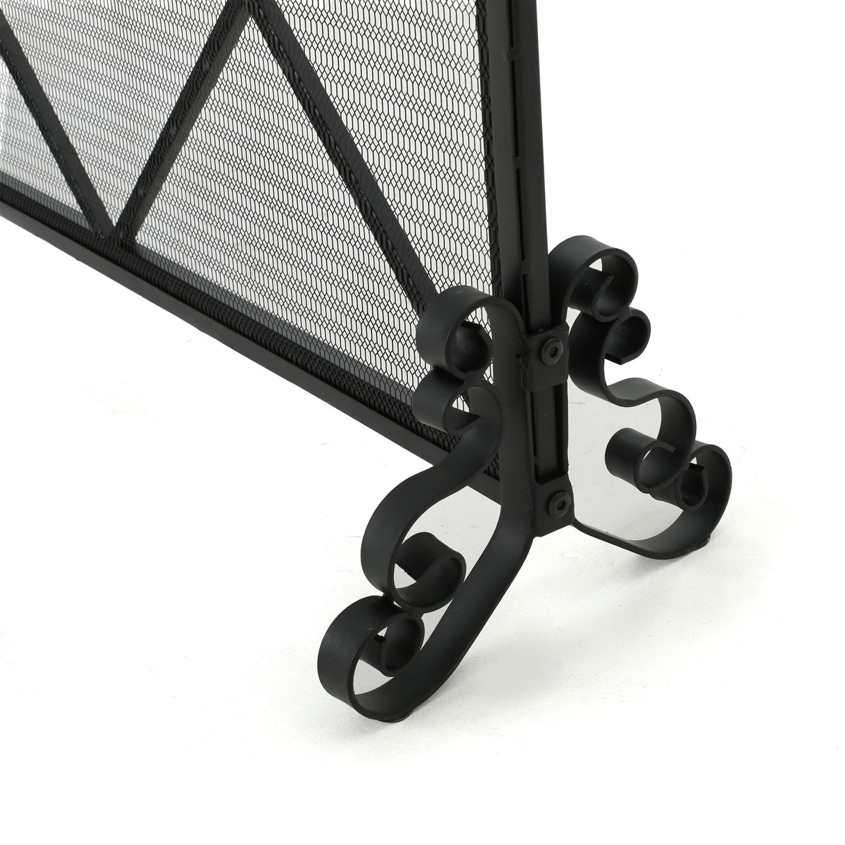Minimalist Single Panel Iron Fireplace Screen With Diamond Design - Black