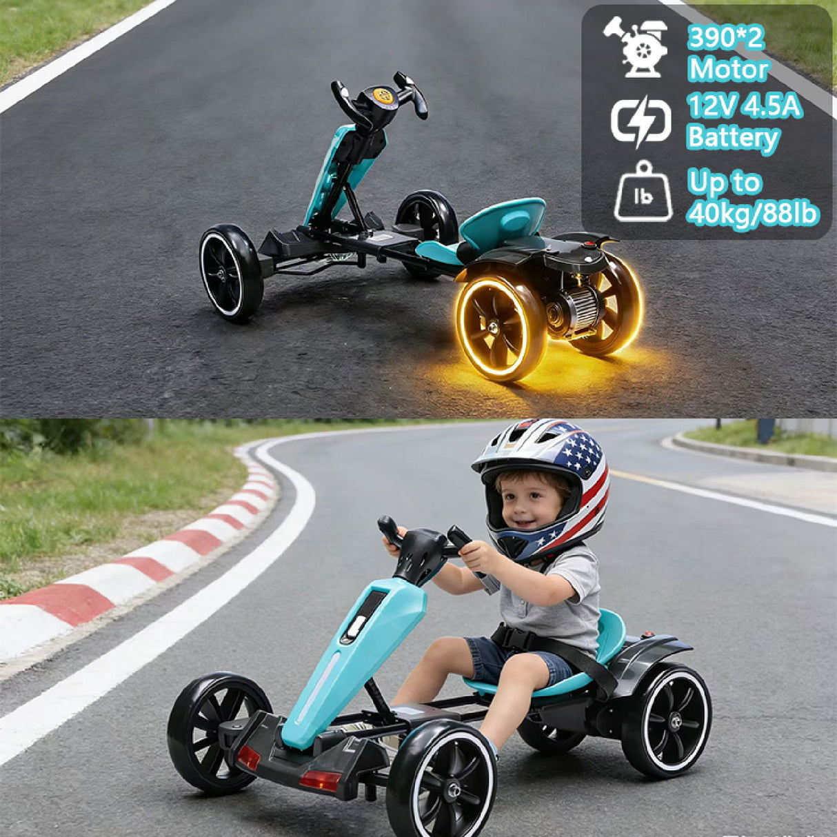 Electric Kids Pedal Go Kart With Adjustable Seat, Foldable Design