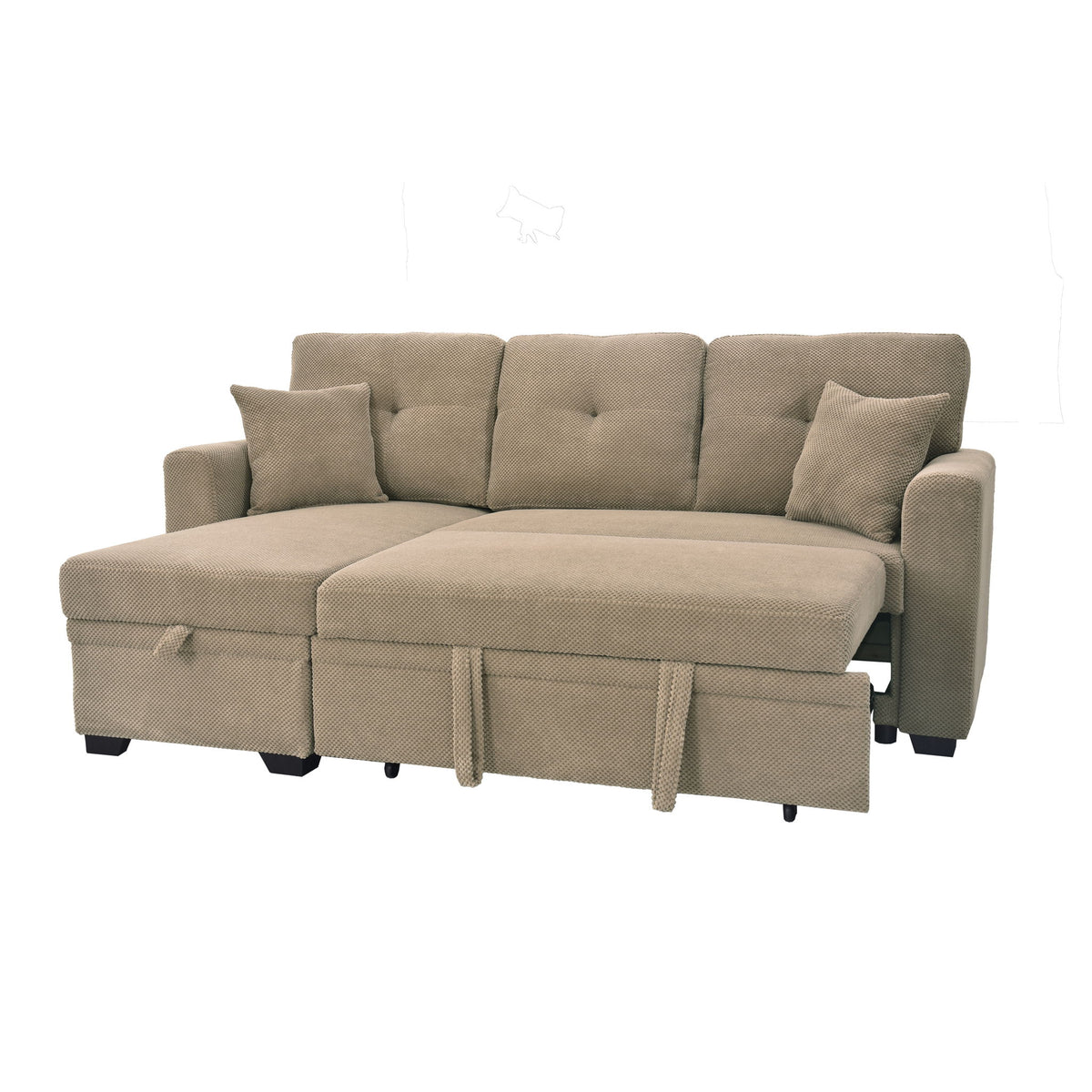 Sleeper Sectional Sofa With Pull Out Bed, Reversible Chaise, Hidden Storage