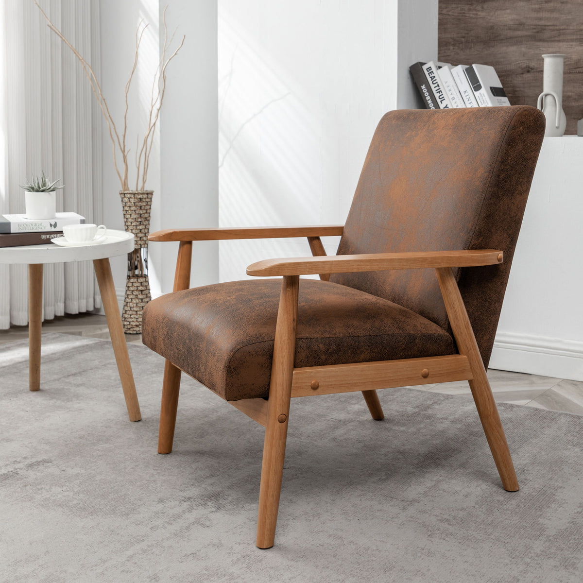 Wide Arm Chair - Light Brown