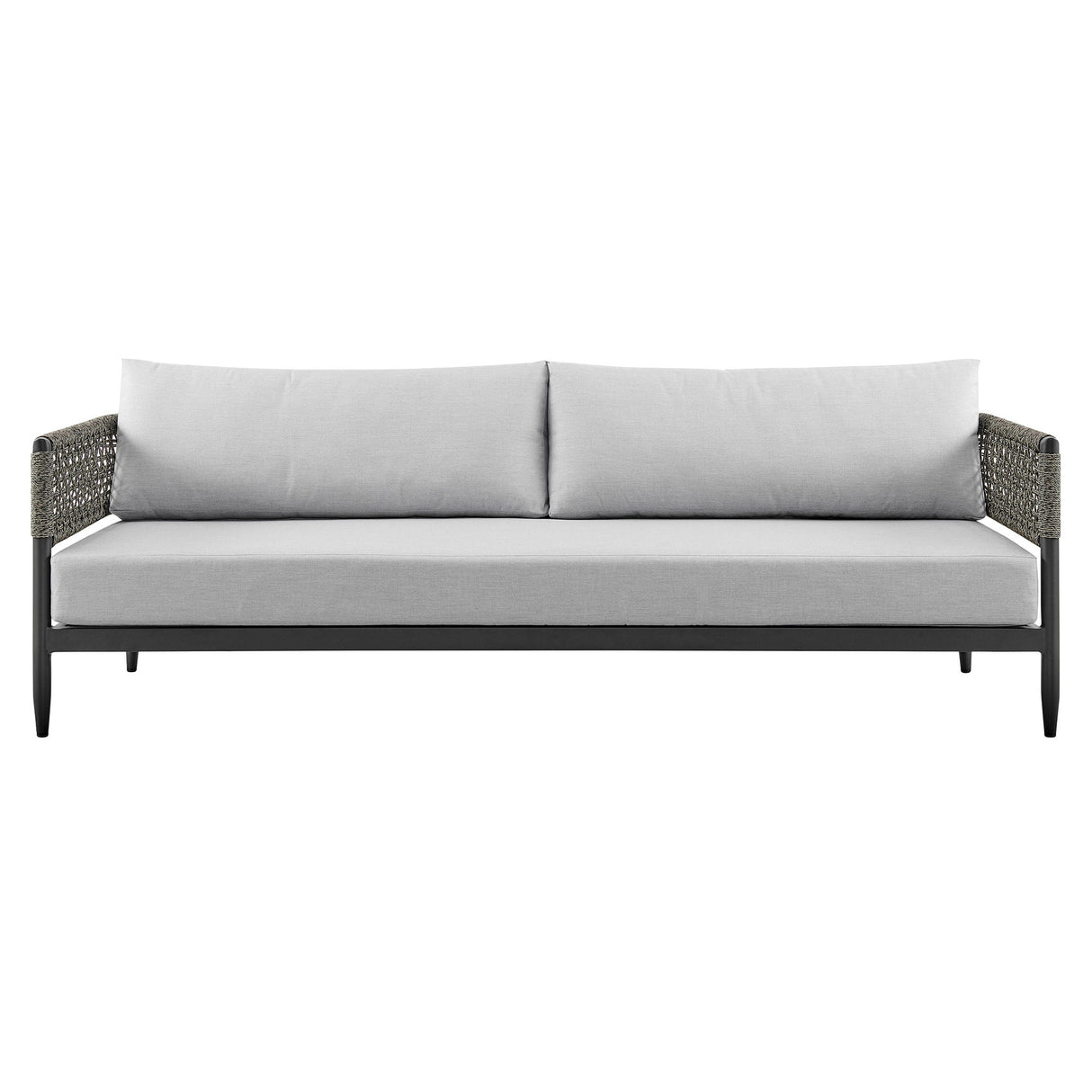 Alegria - 4 Piece Outdoor Black Aluminum & Rope Conversation Set With Light Gray Fabric Cushions