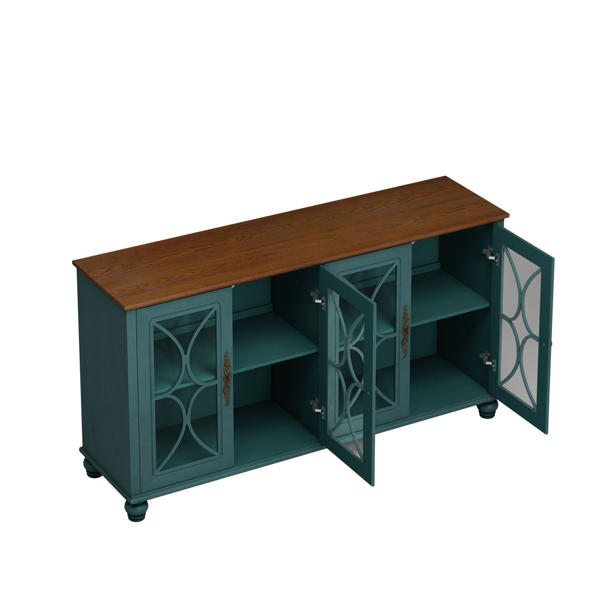 4 Door Sideboard Cabinet with Tempered Glass Doors and Wood 59x32in