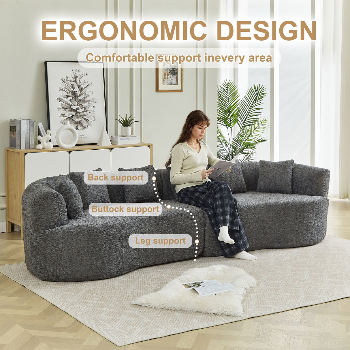 Curved Sectional Sofa With 6 Pillows