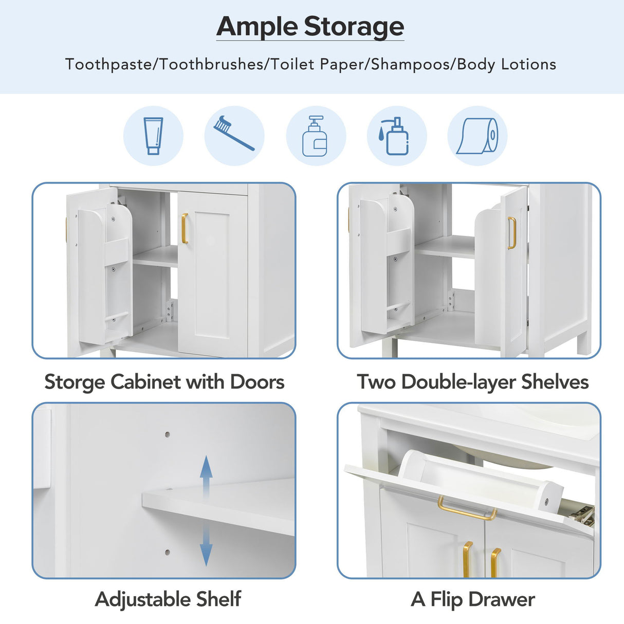 Modern Bathroom Vanity With Ceramic Sink, Soft-Close Doors, Flip Drawer, U-Shaped Shelves, Elegant Storage Solution