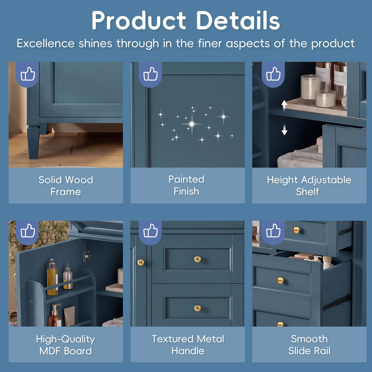 Bathroom Vanity With Sink, Rectangular Storage Cabinet & 2 Drawers And Tip Out Drawer