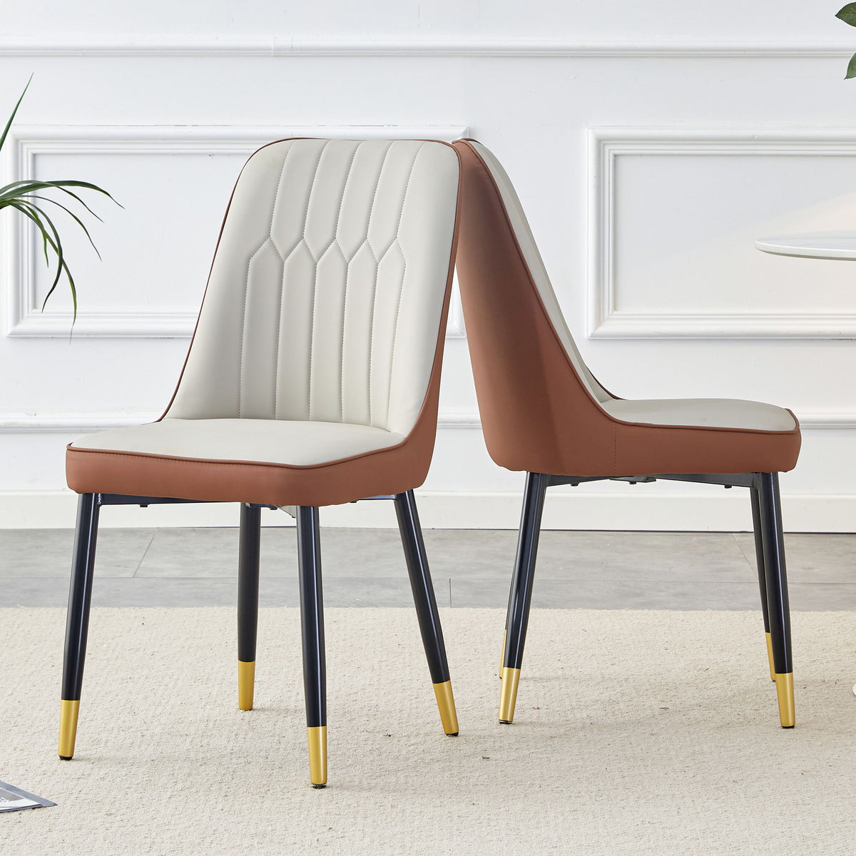 Modern Light And Dining And Living Room Chairs WithCushion And Metal Legs (Set of 2) - Brown / Light Gray
