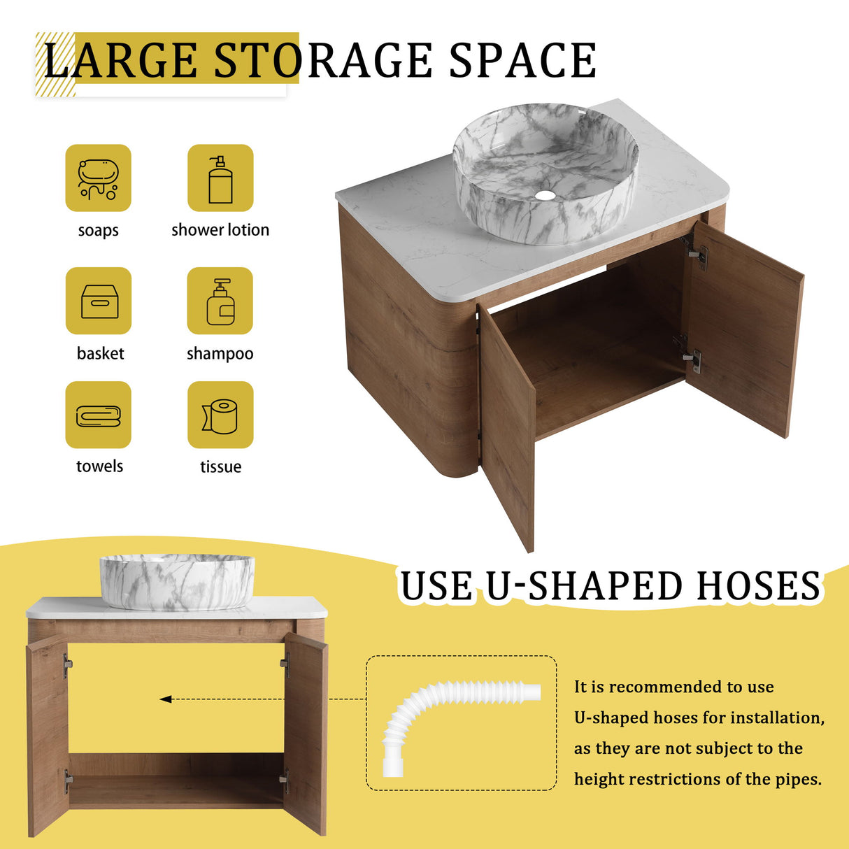 Wall Mounted Bathroom Vanity With Art Sink & 1 Soft Close Door