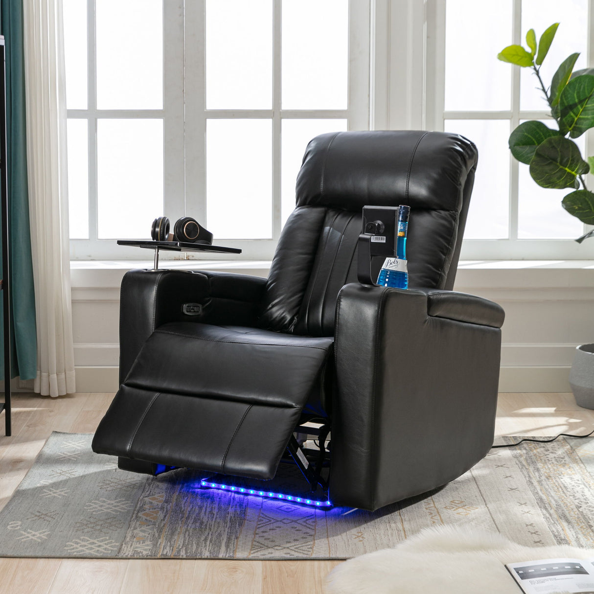 Power Recliner & Storage Arms, Cupholders, Swivel Tray Table And Cell Phone Stand