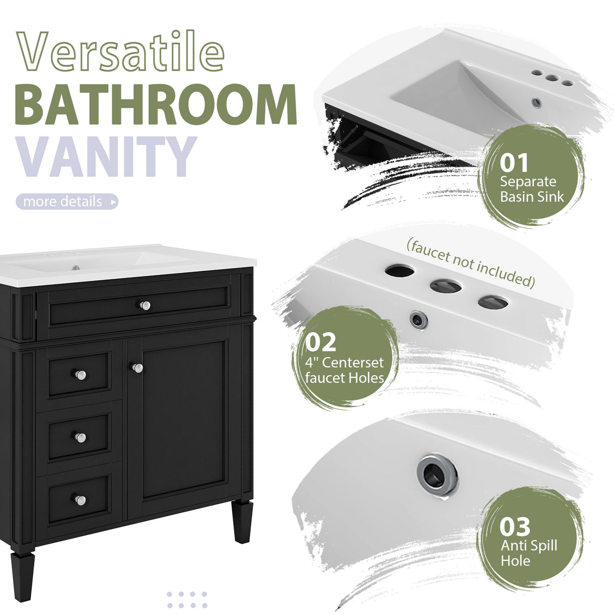 Bathroom Vanity With Medicine Cabinet, Royal Mirror Cabinet, Modern Bathroom Storage Cabinet With 2 Soft Closing Doors And 4 Drawers