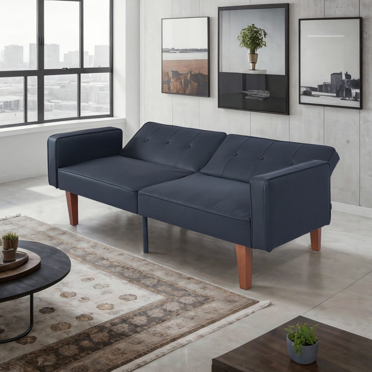 Convertible Futon Sofa Bed With Adjustable Split Back, Twin Size Sleeper Couch - Black