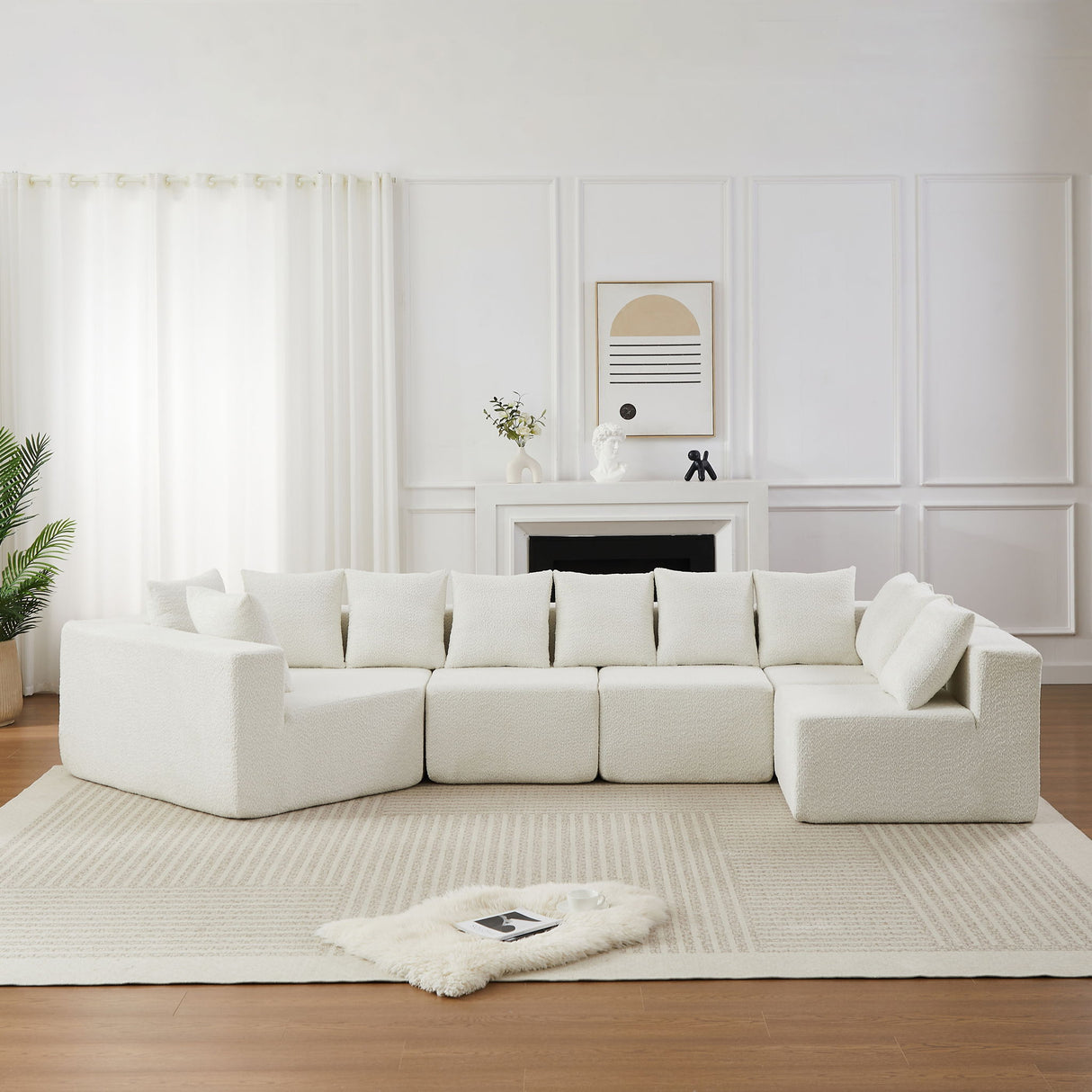 L - Shaped Modular Sofa With Deep Seat And 11 Pillows