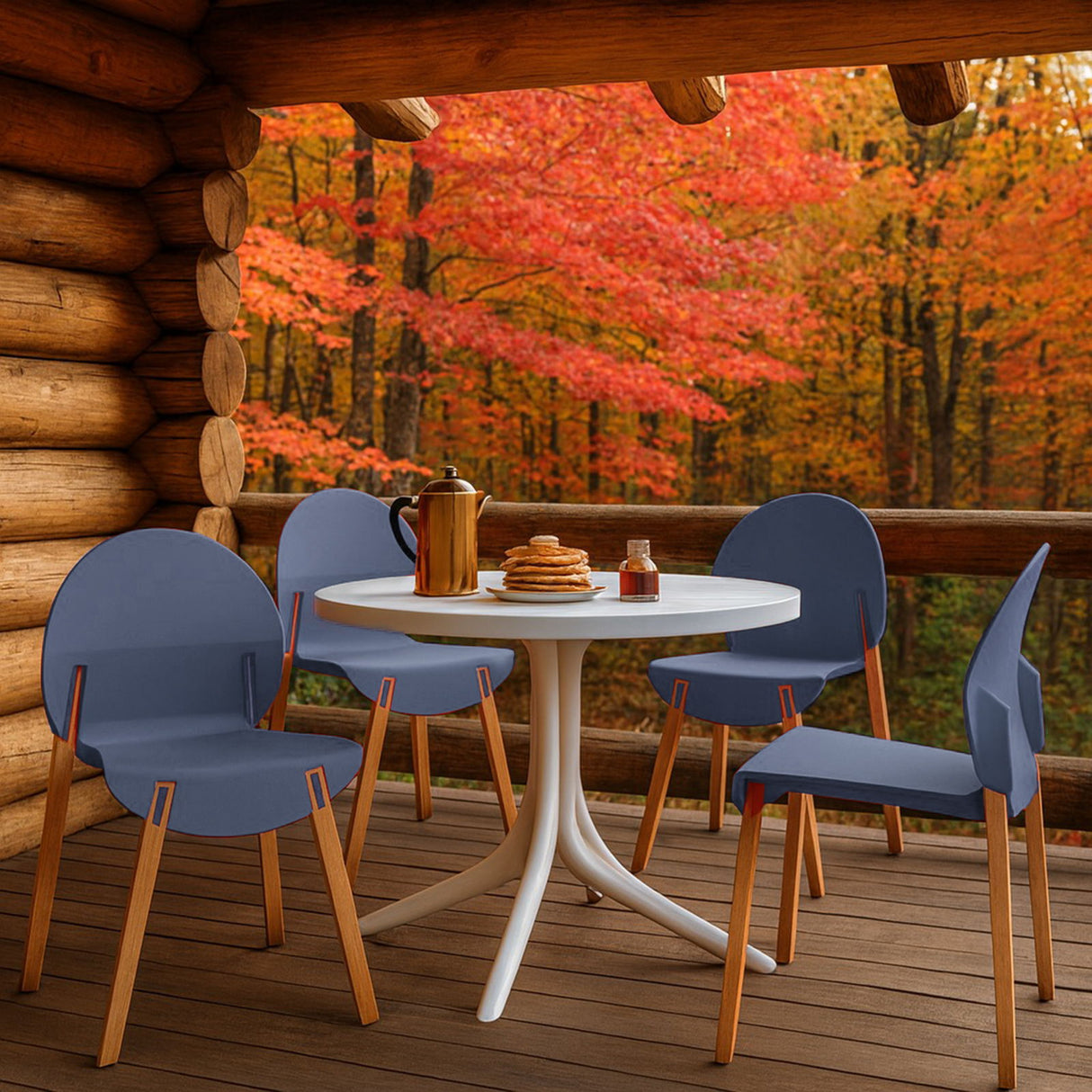 4 Piece Set Of Single Chairs, Traditional Elements With Round Table
