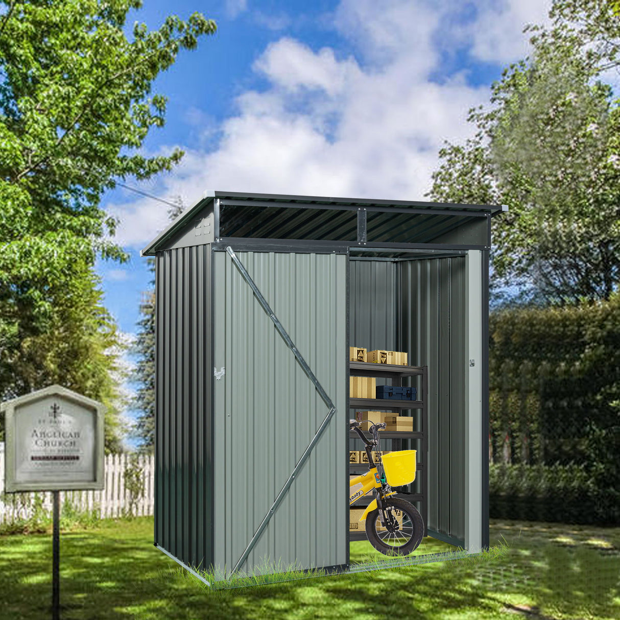 Outdoor Storage Shed Garden Building Transparent Plate Metal 59x71in