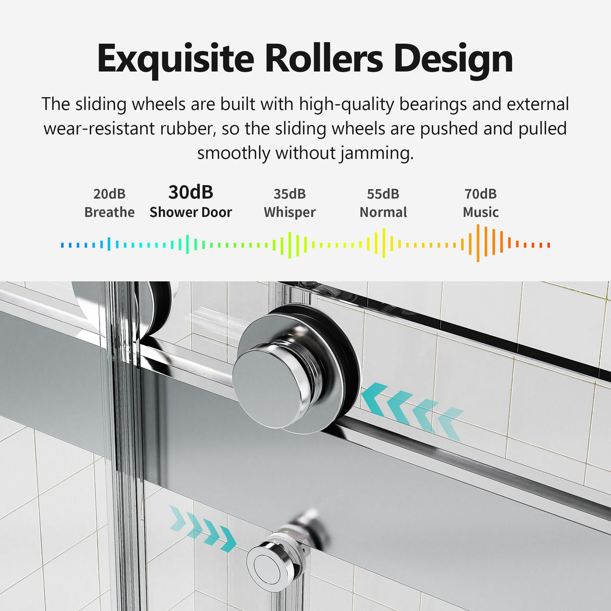 Frameless Double Sliding Soft Close Shower Door, Tempered Glass
