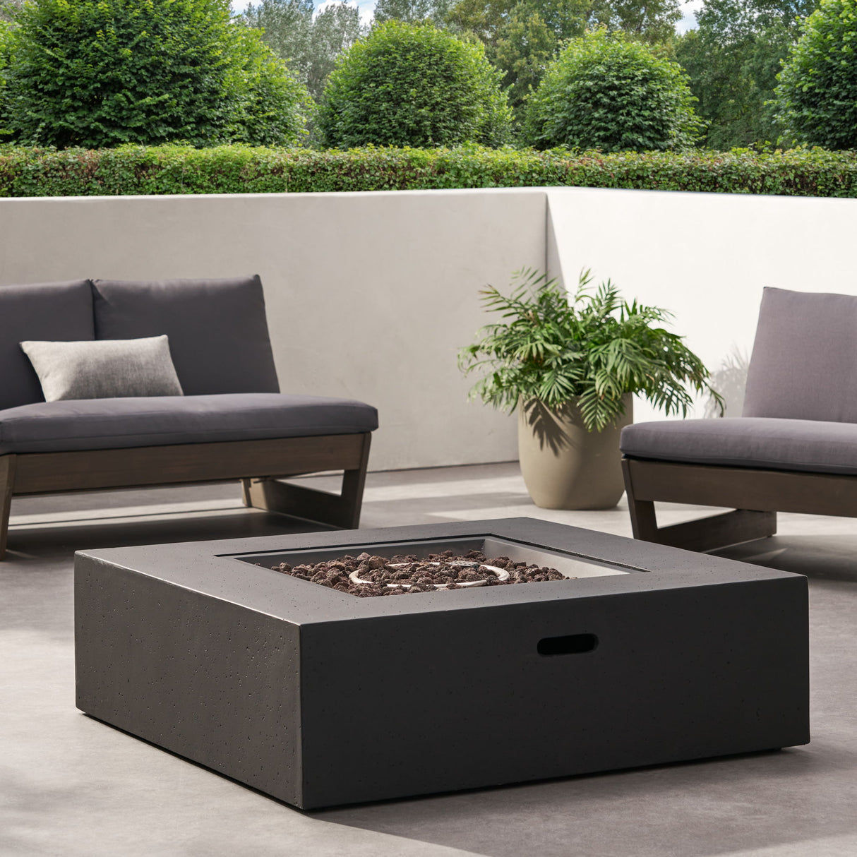 Square Fire Pit Table Outdoor Hearth 50000 BTU Propane Ceramic 40x40in