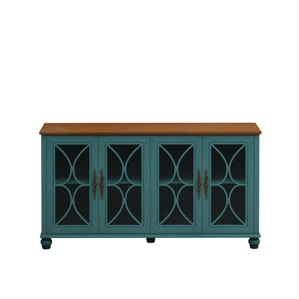 4 Door Sideboard Cabinet with Tempered Glass Doors and Wood 59x32in