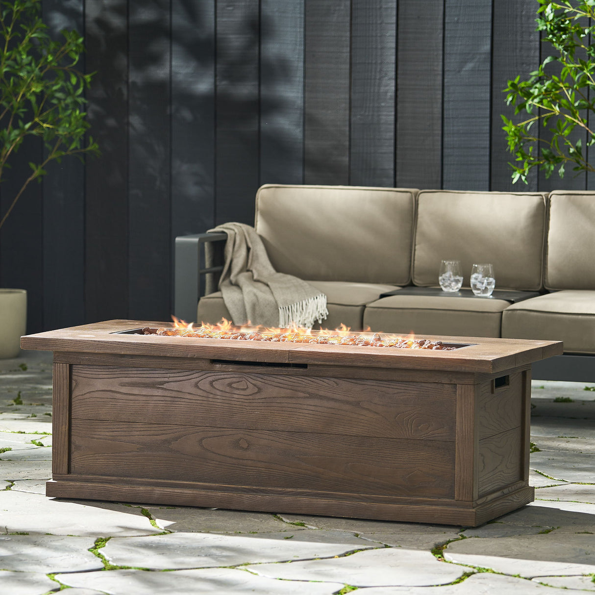 Transitional Rectangular Outdoor Propane Fire Pit Table 56x19in
