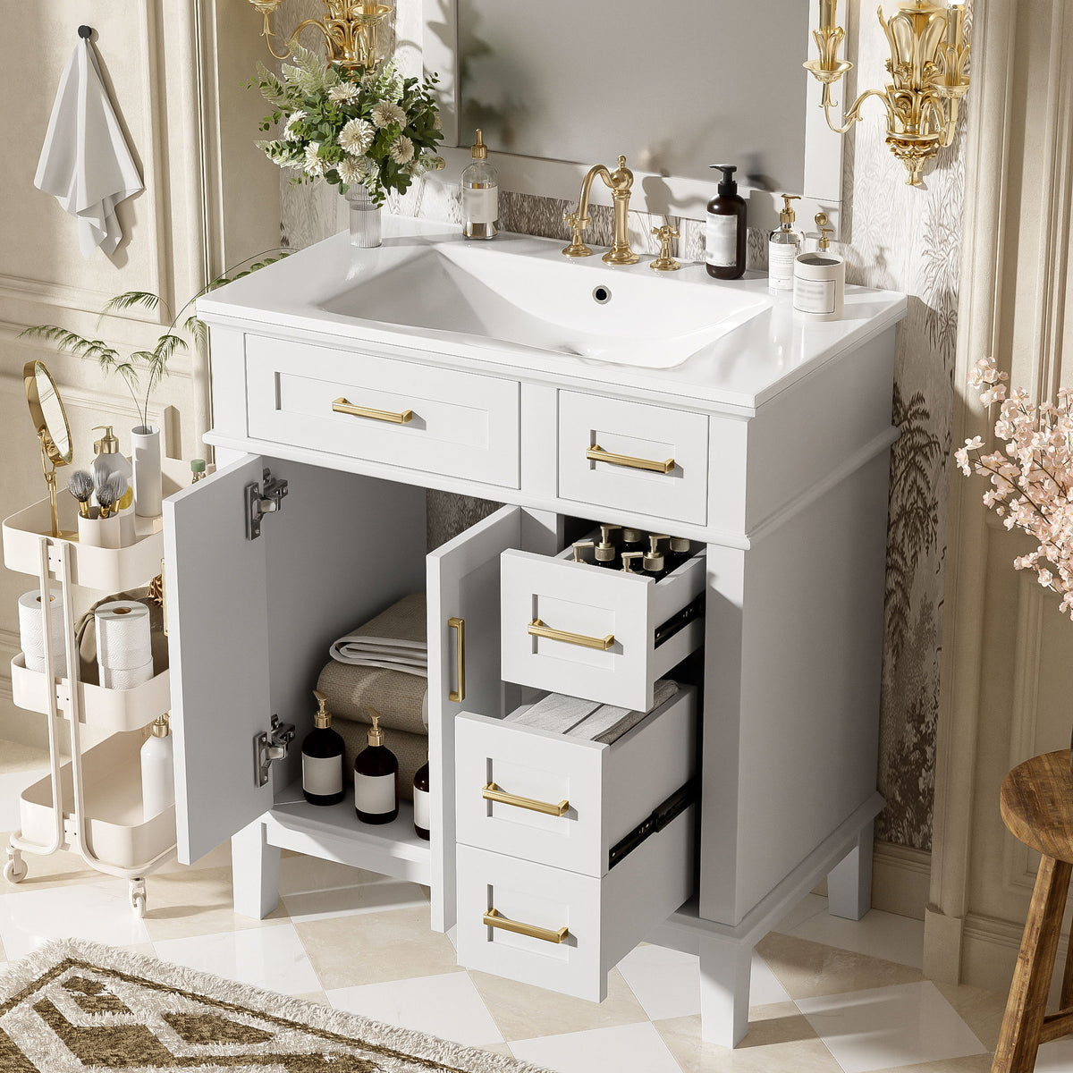 Modern Bathroom Vanity With Ceramic Sink, Soft Close Storage Cabinet