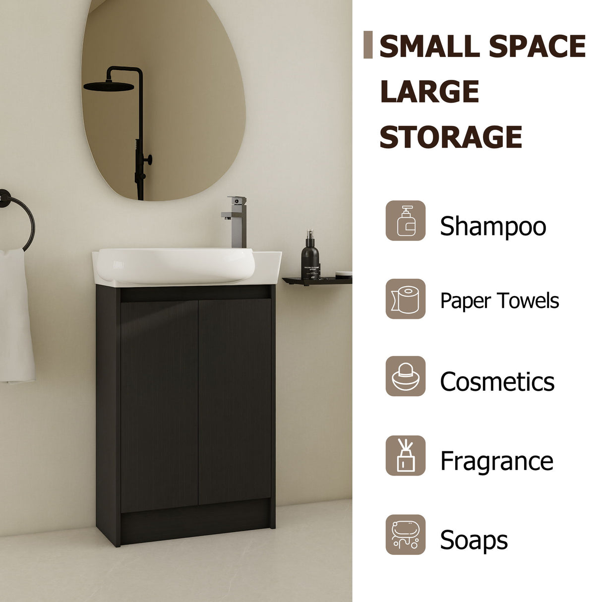 Freestanding Bathroom Vanity & Sink, Soft Close Doors