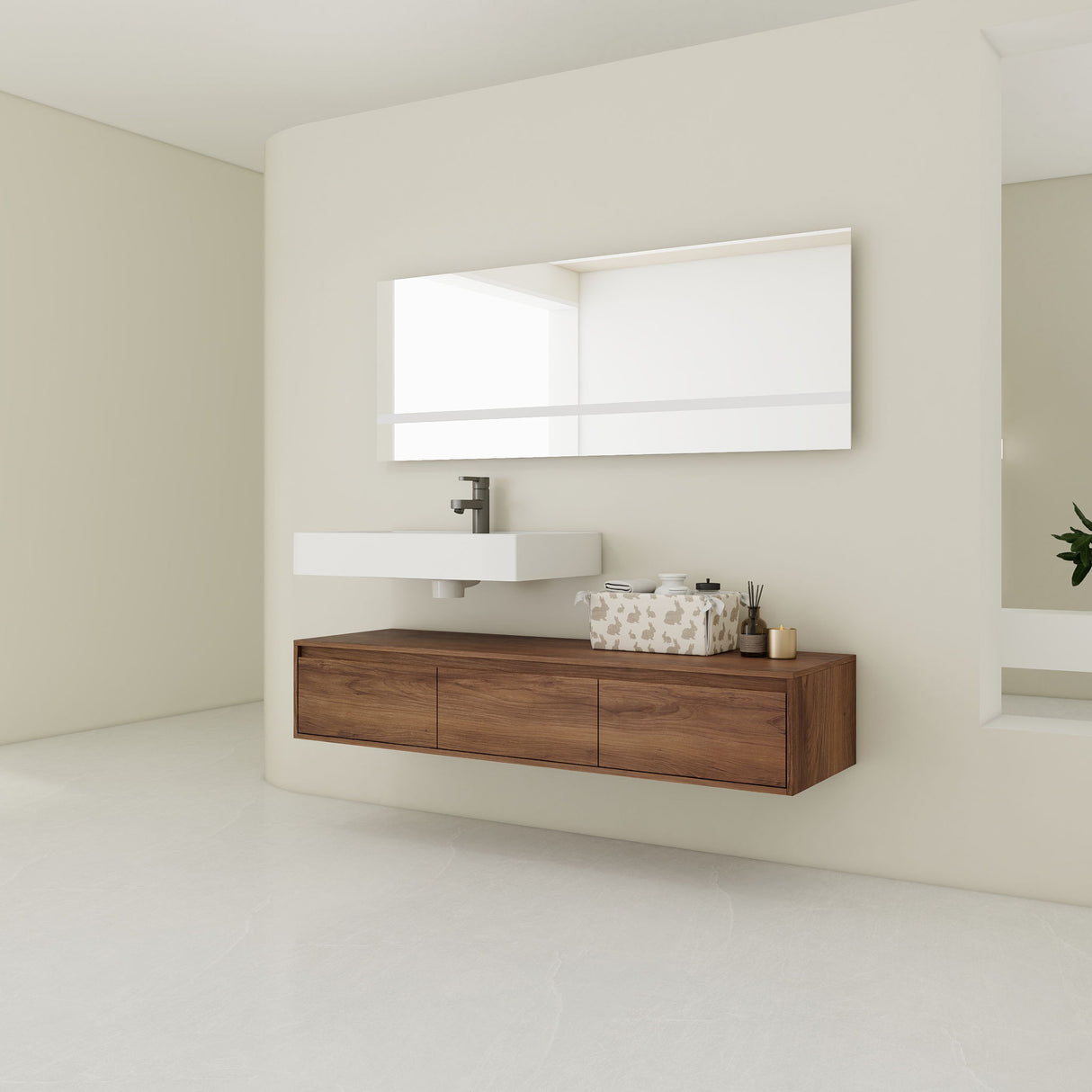 Modern Wall Mounted Bathroom Vanity With Resin Sink And Soft Close Drawer - Brown Ebony