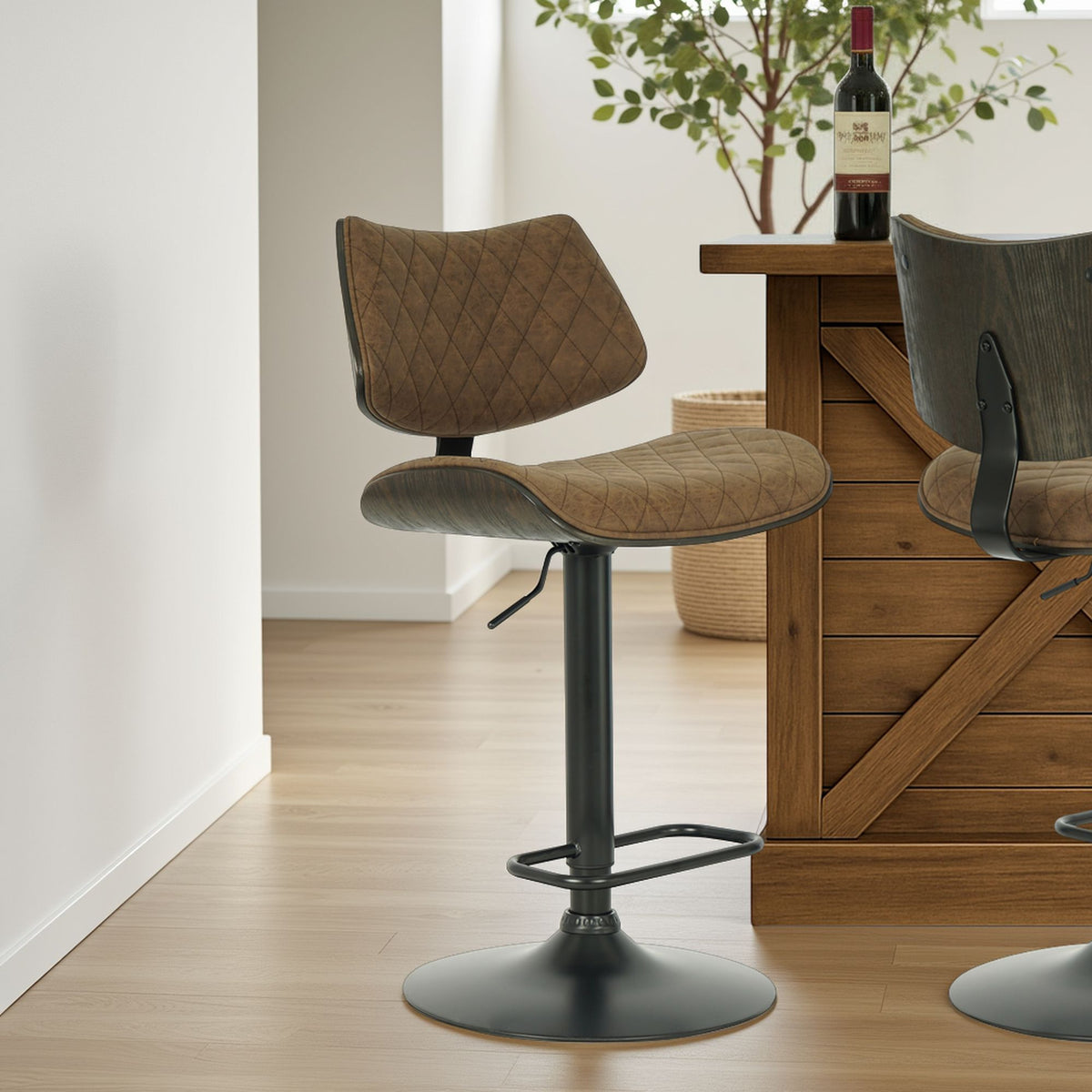 Leland - Adjustable Swivel Bar Stool With Faux Leather Seat