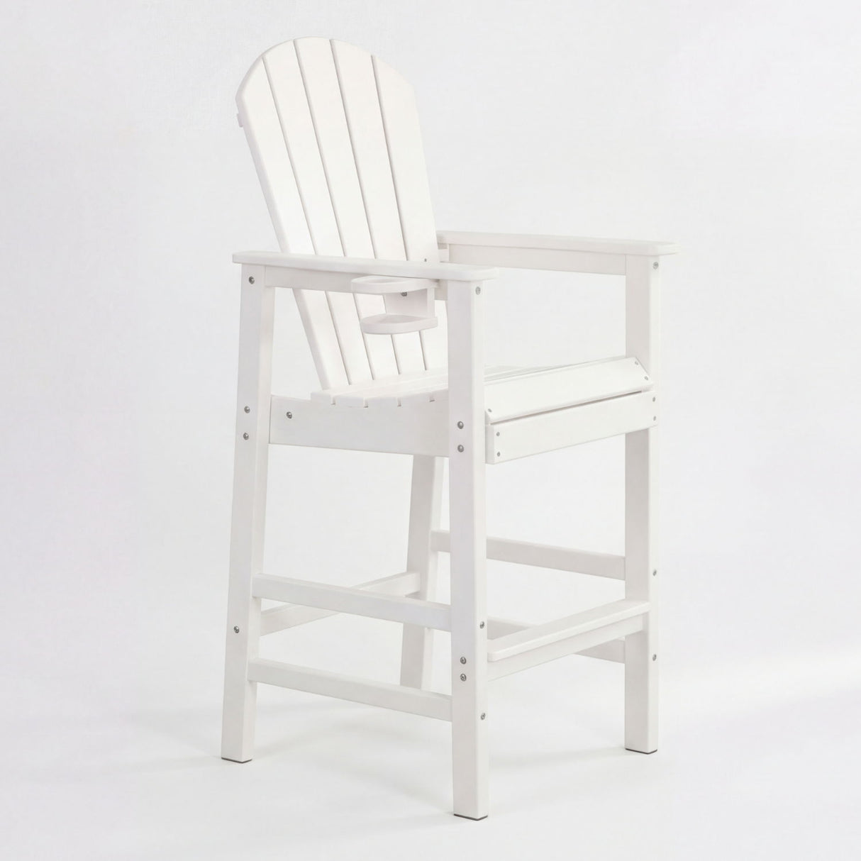 Outdoor Bar Height Adirondack Patio Chair With Cup Holder And Armrests All Weather UV Resistant - White