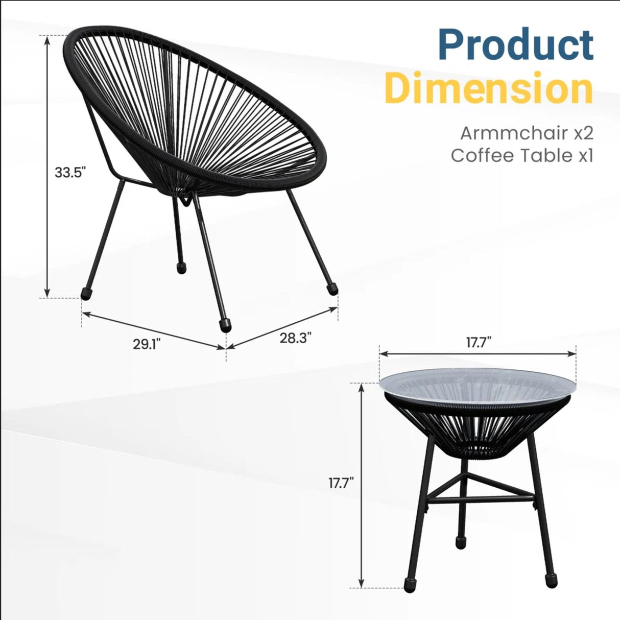 Acapulco Style 3 Piece Patio Bistro Set With Chairs